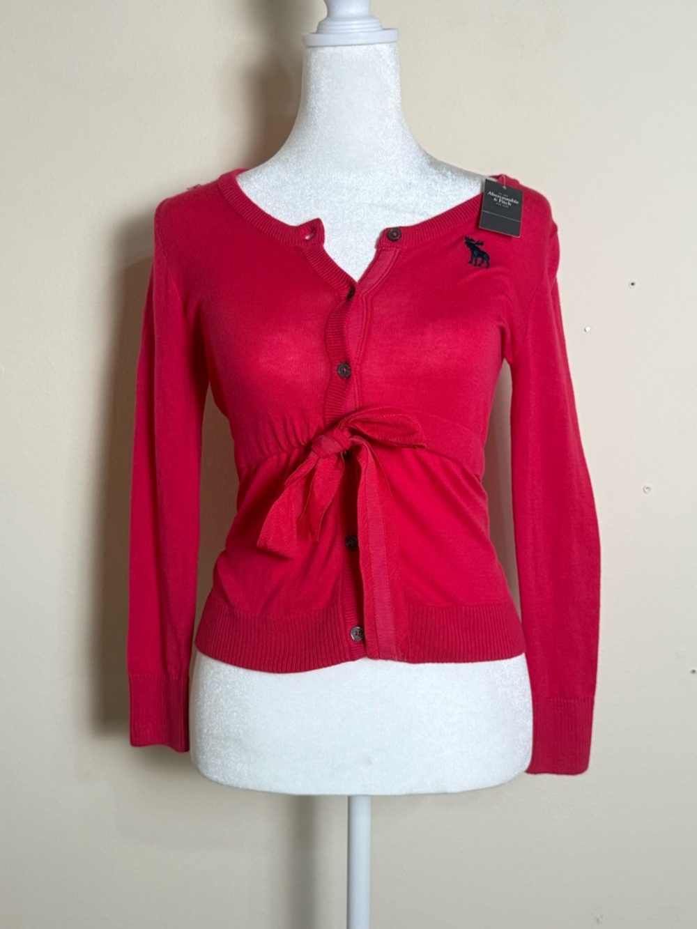 Bright pink Tie-Front Cardigan with Embroidered Pony